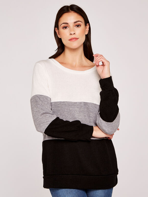 Colourblock Ribbon Back Jumper, Black, large