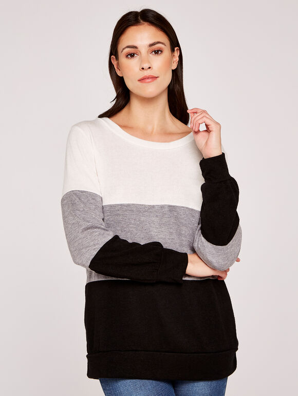 Colourblock-Pullover mit Schleife hinten, Schwarz, Größe L