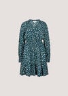 Irregular Spot Crepe Mini Dress, Teal, large