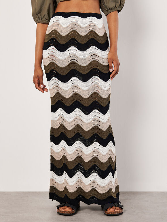 Colourful Waves Crochet Maxi Skirt, Khaki, large