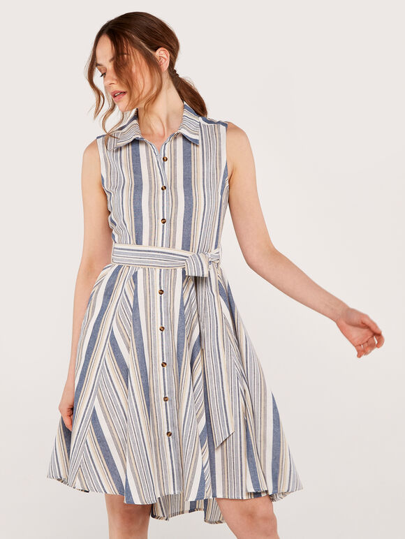 Engineered Stripe Dress, Navy, large