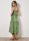 Orchid Print Smocked Midi Dress, Green, large