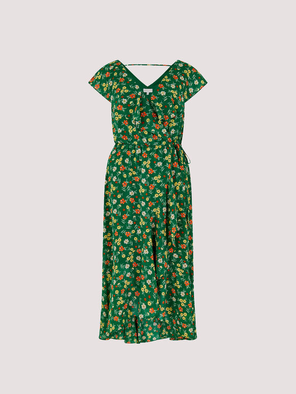 Floral Ruffle Midi Dress, Green, large