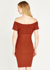 Milkmaid Bardot Ribbed Dress, Rust, large