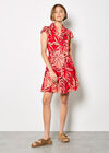 Tropical Leaf Shirt Mini Dress, Red, large
