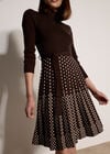 Ribbed Knit Polka Dot Midi Dress, Brown, large