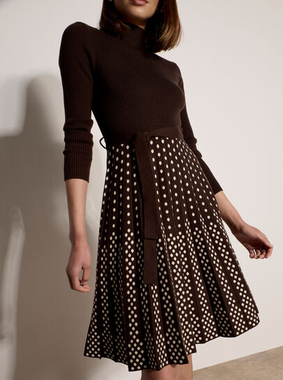 Ribbed Knit Polka Dot Midi Dress