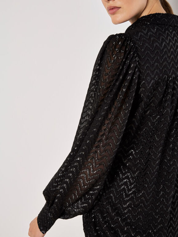 Jacquard Chevron Shimmer Shirt, Black, large