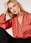 Textured Satin Wrap Top, Coral, large