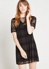 Flocked Check Swing Dress, Black, large