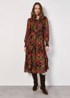 Ikat Chiffon Smocked Midi Dress, Khaki, large