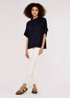 Roll Neck Ribbed Cape, Navy, large