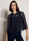 Geometric Cotton Crochet Shirt, Navy, large