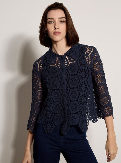Geometric Cotton Crochet Shirt