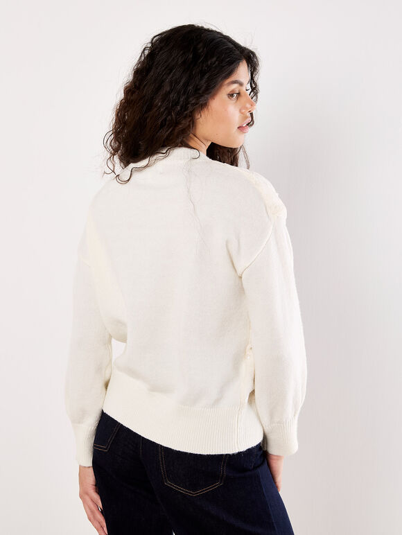 Sequin Embroidered Floral Panel Jumper, Cream, large
