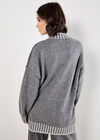 Stripe Trim Mock Neck Oversized Jumper, Dark Grey - Charcoal, large
