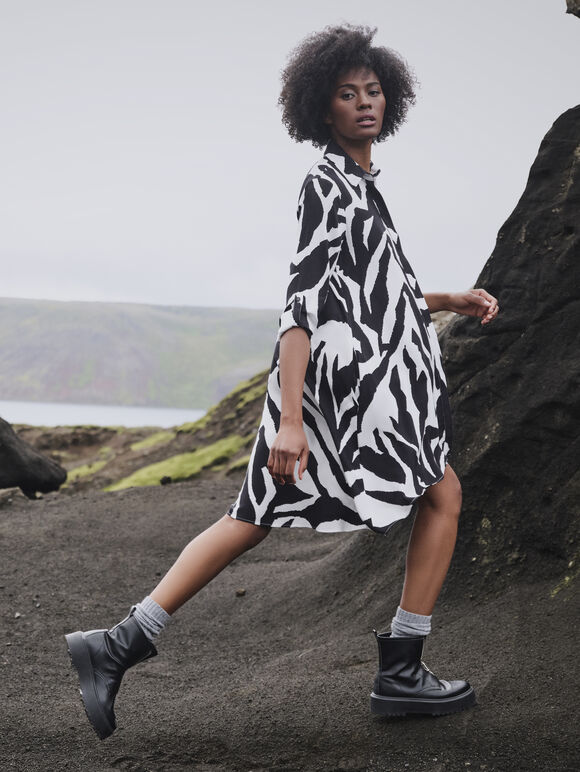 Zebra Oversized Dress, White, large