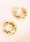 24K Gold Plated Twisted Hoop Earrings, Gold, large