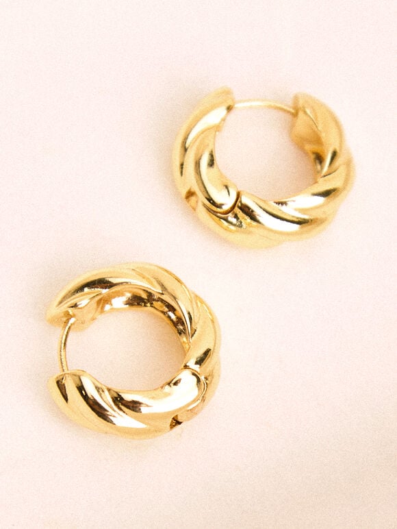 24K Gold Plated Twisted Hoop Earrings, Gold, large