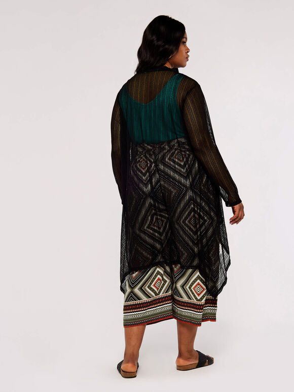 Curve Mesh Waterfall Cardigan, Black, large