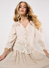 Embroidered Mesh Button Down Top, Stone, large