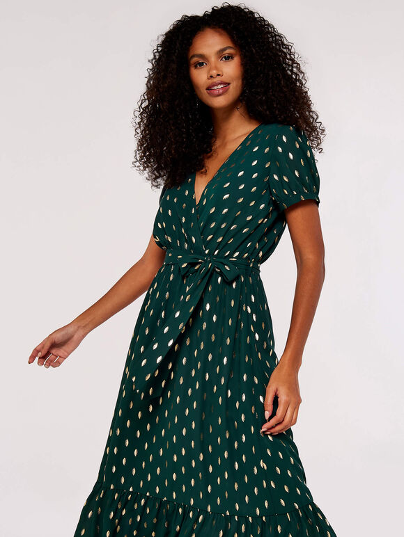 Gold Foil Oval Midi Dress, Green, large