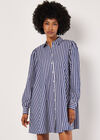 Stripe Shirt Cotton Mini Dress, Navy, large