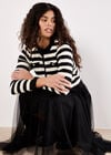 Stripe Knit Bodice Tulle Midi Dress, Black, large