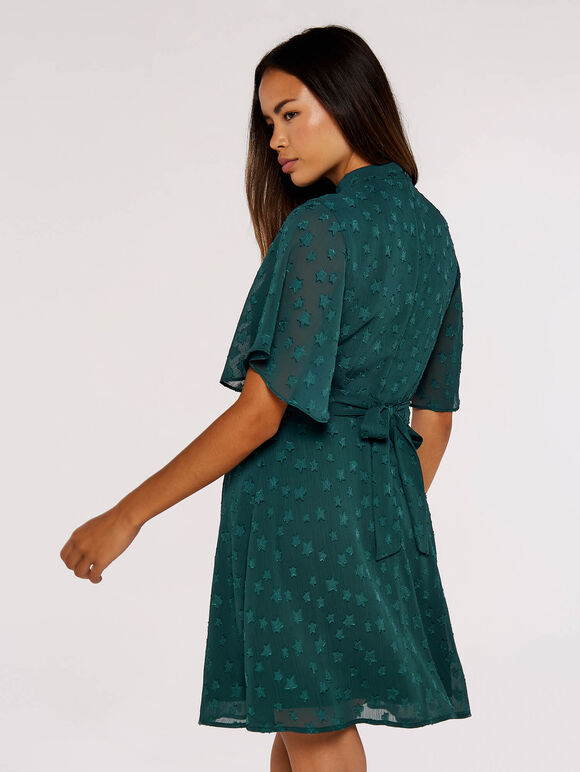 Star Jacquard Mini Dress, Green, large