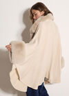 Faux Fur Trimmed Cape, Stone, large