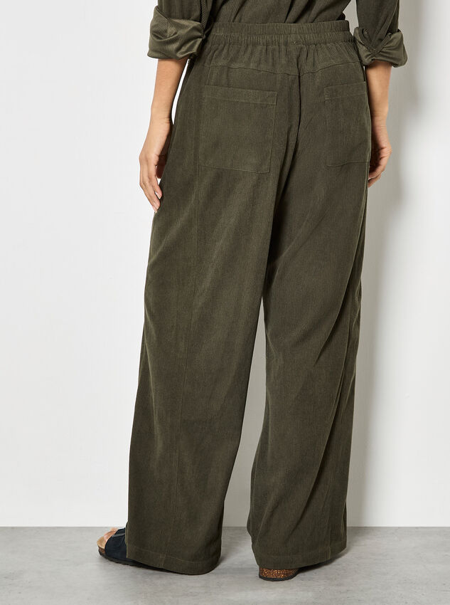 Cord Wide-Leg Trousers, Khaki, large