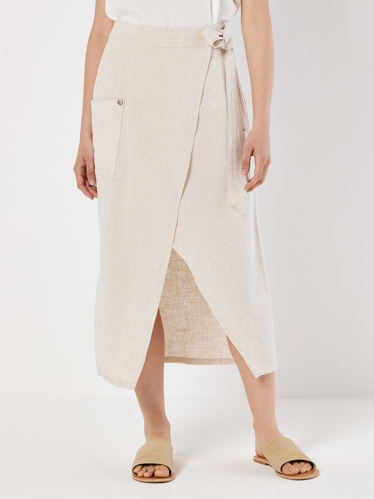 Cream wrap midi skirt discount