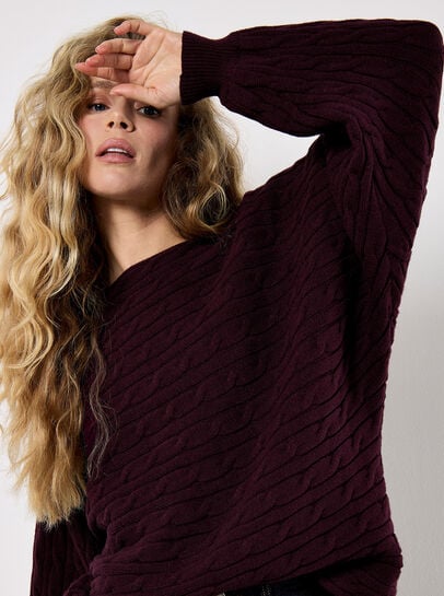 Cable Stripe Batwing Aran Jumper