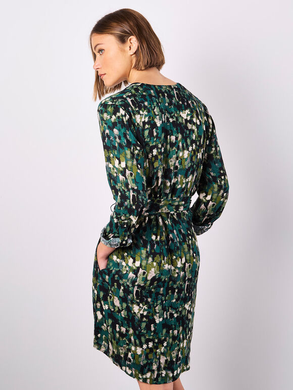 Abstract Brushstroke Shirt Mini Dress, Green, large