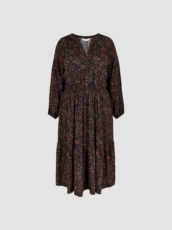 Curve Painterly Paisley Midi Dress, Black, large
