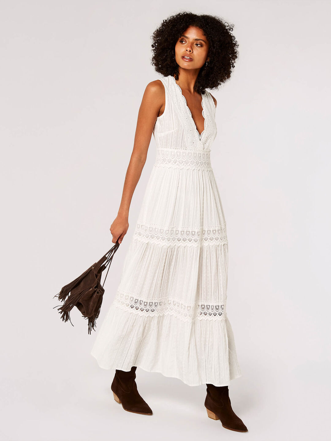 Dobby Crochet Tiered Maxi Dress