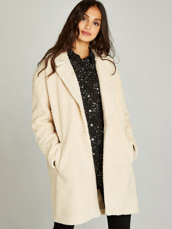 Cream Oversized Fur Coat Apricot Clothing