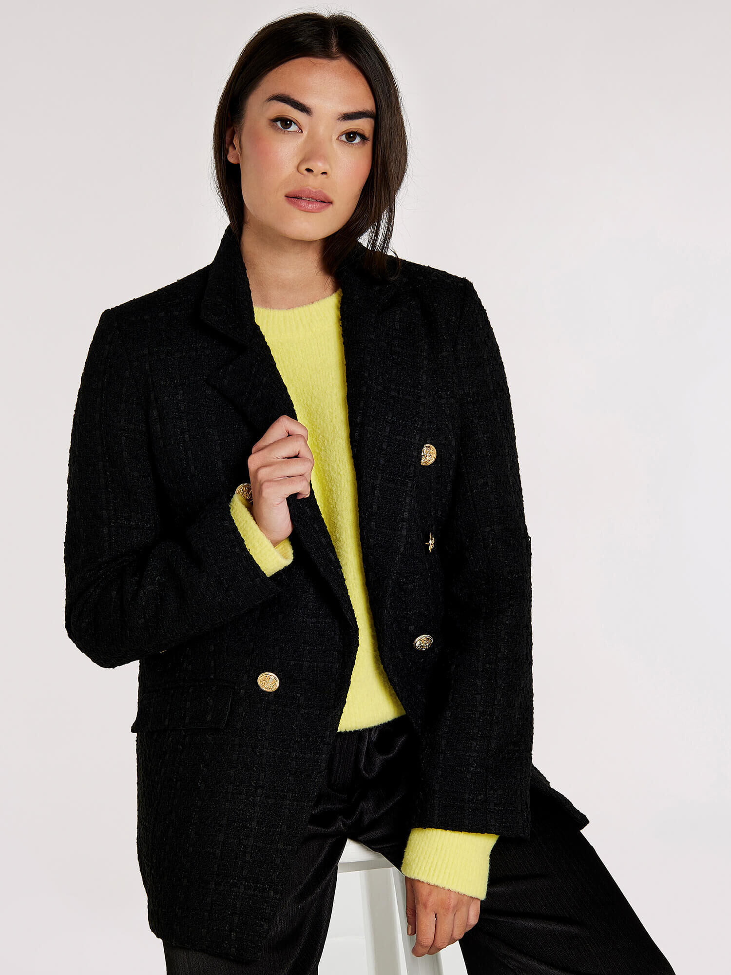 Tailored Tweed Blazer Apricot Clothing