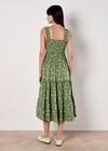 Orchid Print Smocked Midi Dress, Green, large