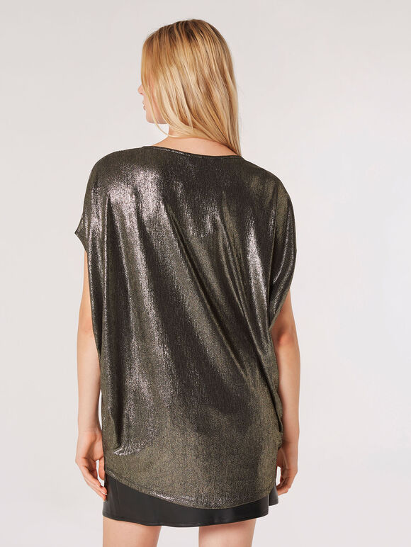Oversized Metallic Sparkle Top, Yellow, large