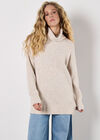 Oversized Roll Neck Tunic Jumper, Cream, large