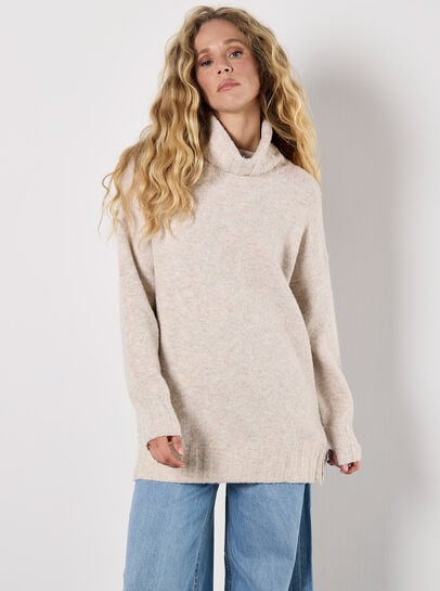 Oversized Roll Neck Tunic Jumper