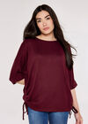 Soft Touch Drawstring Knit Top, Burgundy, large