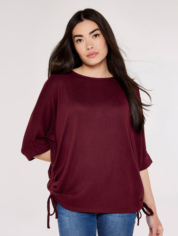 Soft Touch Drawstring Knit Top, Burgundy, large