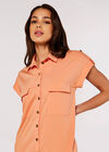 Sleeveless Shirt Mini Dress, Coral, large