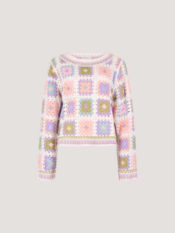 Pastel Crochet Squares Jumper, Blue, large