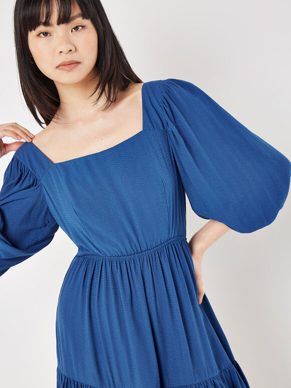 Chevron Texture Cut-Out Mini Dress, Blue, large