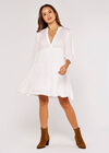 Herringbone Tiered Mini  Dress, White, large