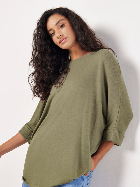 Soft Touch Batwing Top, Khaki, large