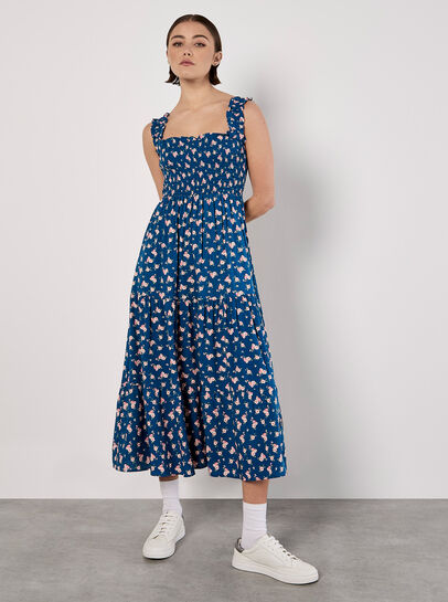 Ditsy Floral Smocked Midi Dress